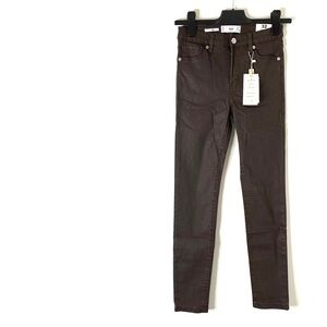 MANGO MNG Denim Coated Skinny Jeans Mid Rise Cropped Stretch Dark Brown NWT